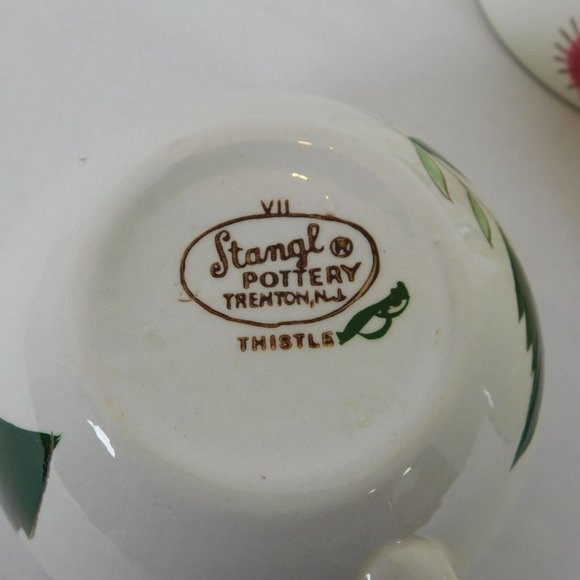 Lot of 3 Stangl Pottery Pink Thistle Hand Painted Flat Coffee Cup Vintage White - Picture 11 of 11